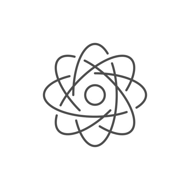 Atom related vector linear icon Atom related vector line icon. Vector outline illustration Isolated on white background. Nuclear energy source. Atom core with electrons orbits. Science, physics and chemistry symbol. Editable stroke atom nuclear energy physics symbol stock illustrations