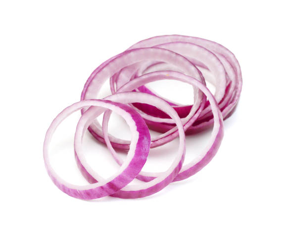 istock Red onion rings on white background 1487195114
