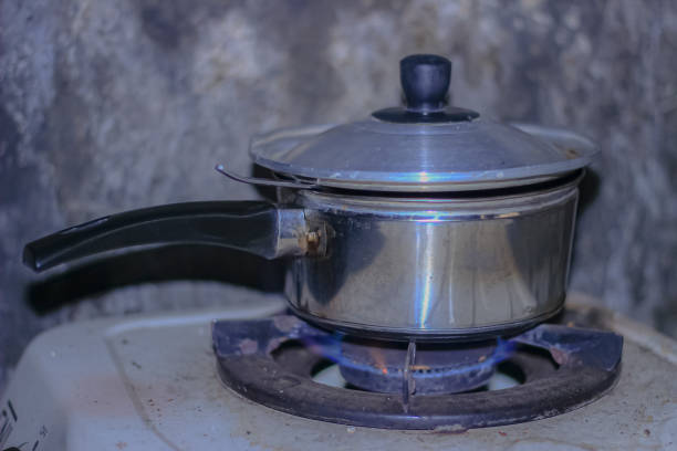 istock Aluminum pot for cooking on the stove 1487195196