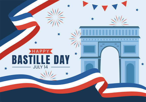 Happy Bastille Day on 14 july Vector Illustration with French Flag and Eiffel Tower in Flat Cartoon Hand Drawn for Landing Page Templates Happy Bastille Day on 14 july Vector Illustration with French Flag and Eiffel Tower in Flat Cartoon Hand Drawn for Landing Page Templates bastille day stock illustrations
