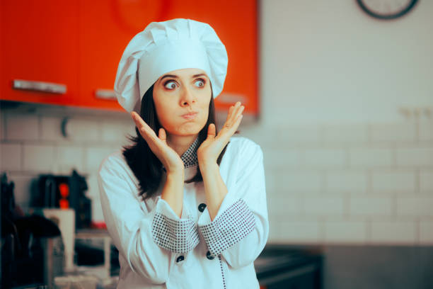 Shocked professional cook reacting to unbelievable surprise