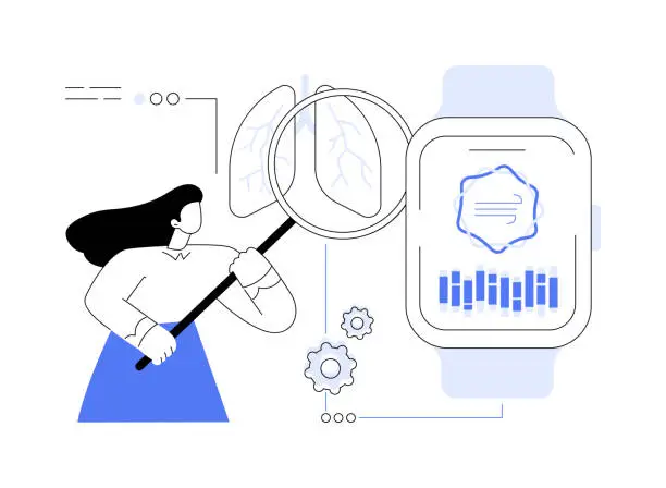 Vector illustration of Smartwatch respiration monitoring abstract concept vector illustration.