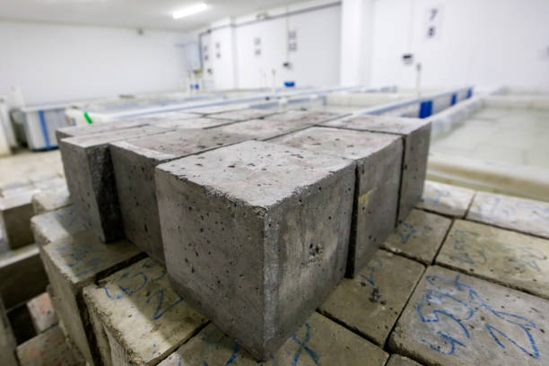 View of the cubic concrete samples for the tensile or flexural testing (compressive strength test). For cube test two types of specimens either cubes of 15cm X 15cm X 15cm or 10cm X 10cm x 10cm depending upon the size of aggregate are used. vista de las muestras cúbicas de hormigón para el ensayo de tracción o flexión (ensayo de resistencia a la compresión). para la prueba de cubos se utilizan dos tipos de muestras, cubos de 15 cm x 15 cm x 15 cm o 10 cm x 10 cm x 10 cm dependiendo del t