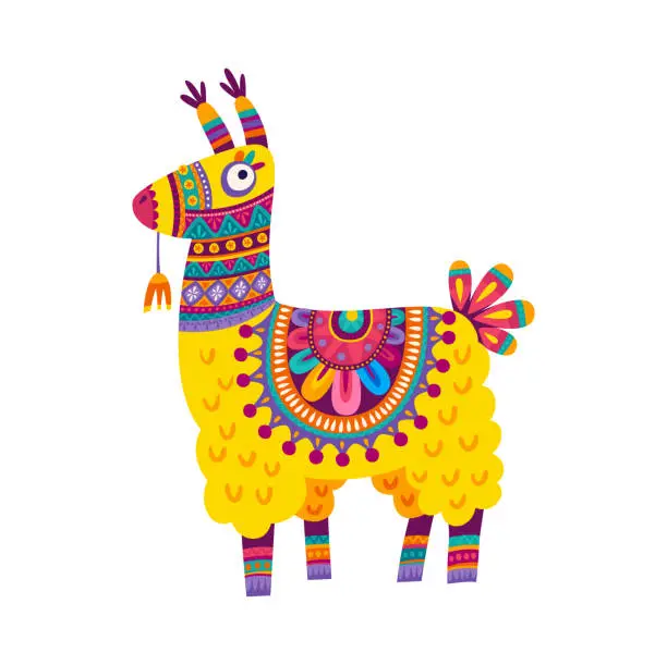 Vector illustration of Funny peruvian llama alpaca kids cartoon character