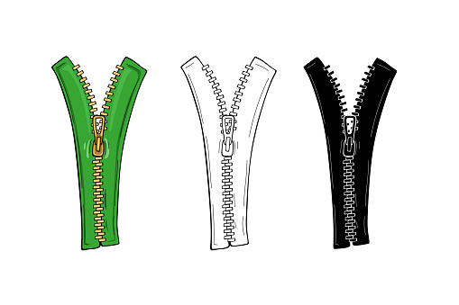 Vector illustration zipper icon, closed and open zipper, fastener, zip
