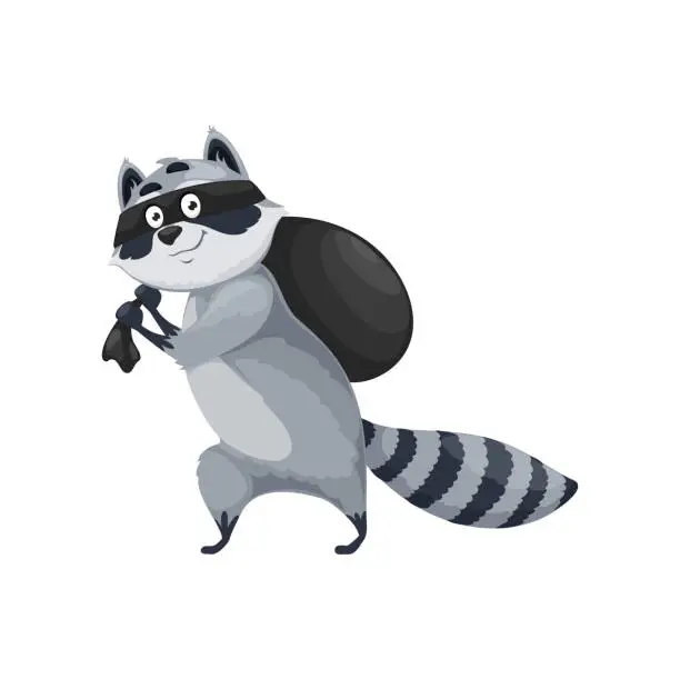 Vector illustration of Cartoon raccoon character, isolated vector bandit