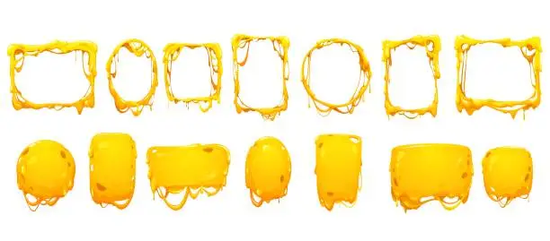 Vector illustration of Cheese melt frames, borders of yellow sauce drips