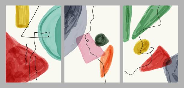 istock Abstract contemporary modern trendy. Set of creative minimalist hand painted illustrations for social media, wall decoration, postcard or brochure cover design 1487203727
