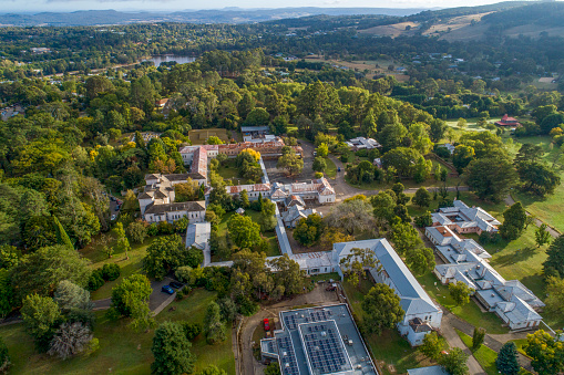 Aerial views of Beechworth Asylum, also known in later years as the Beechworth Hospital for the Insane and Mayday Hills Mental Hospital, is a decommissioned hospital located in Beechworth, a town of Victoria, Australia