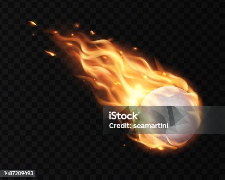 istock Flying white volleyball ball and fire flame trails 1487209493