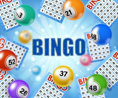 Bingo lottery tickets and balls. Casino lotto lucky bet, gamble luck opportunity or bingo game jackpot win realistic vector concept. Gambling lottery, fortune chance 3d backdrop with light explosion