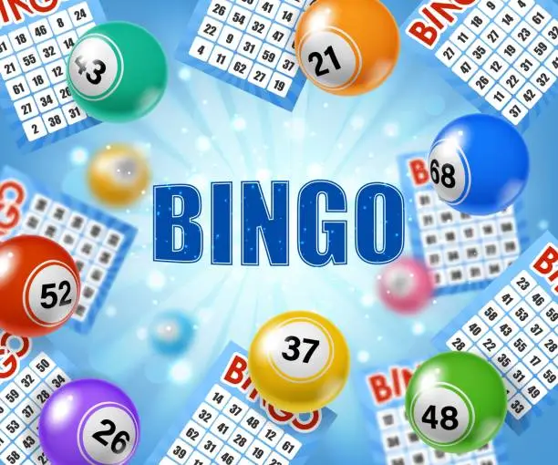 Vector illustration of Bingo lottery tickets and flying balls background