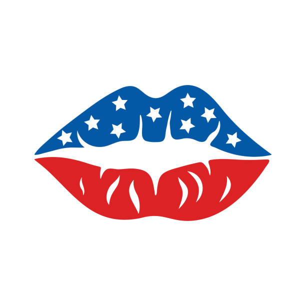 istock American flag color lips, simple vector icon. Bright blue-red kiss with white stars. USA Independence Day, July 4th. Traditional national holiday. Flat cartoon clipart for cards, posters, print, web 1487209745