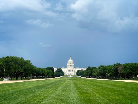 Washington DC,DC, USA - June 10 2021: Wide angle shot of National mall park and United States Capitol building