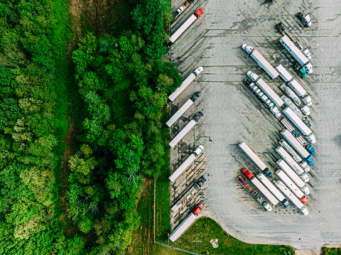 High Angle View of a Truck Rest Stop near Glendale and Elizabethtown, Kentucky, USA