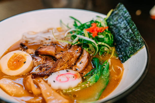 istock Close-Up of Tonkotsu Ramen in a Ceramic Bowl 1487211277