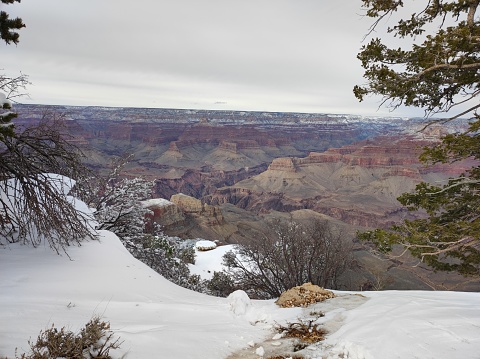 views of the Grand Canyon of Colorado, located in Arizona, a winter day from the mather point viewpoint