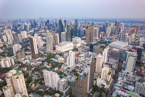 Aerial view of Phrom Phong district in Bangkok, Thailand, south east asia