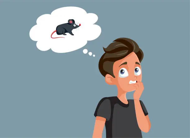 Vector illustration of Teen Boy Scared by Rats Vector Cartoon Illustration