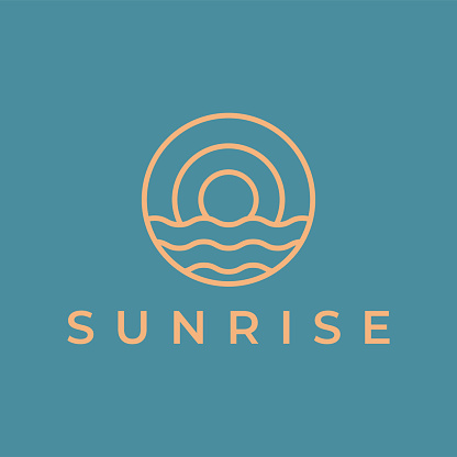 Logo Sun and Wave Circle Badge Shape Abstract Illustration Sunrise Sunset Natural Concept