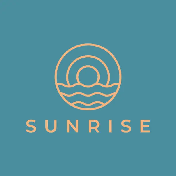 Vector illustration of Logo Sun and Wave Circle Badge Shape Abstract Illustration Sunrise Sunset Natural Concept