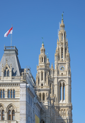 Exterior view of the city hall of Suresnes, a town in the Hauts-de-Seine department, located west of Paris, France