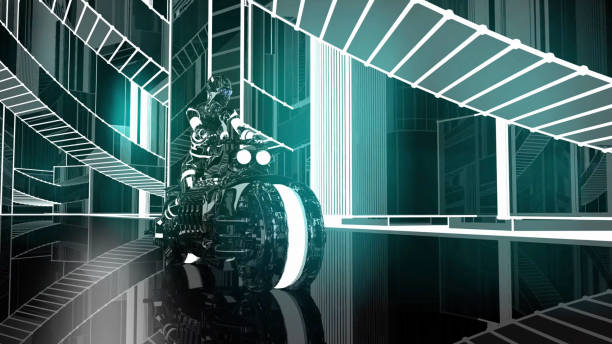 istock Motorcycle Rider Cyborg on Future City Road 1487227881