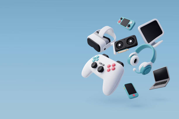 3d vektorová sada her ikona, videohry a e-sporty, herní koncept. - elektrické zařízení stock ilustrace