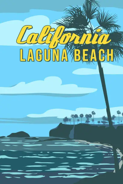 Vector illustration of California Laguna Beach retro travel poster