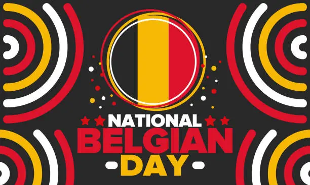 Vector illustration of Belgian National Day. Belgium Independence day. Annual holiday in Belgium, celebrated in Jule 21. Patriotic design. Poster, greeting card, banner and background. Vector illustration