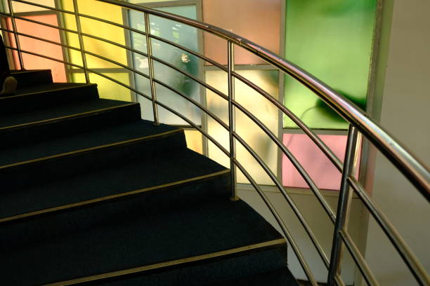 istock blue staircase with chrome handles. design interior. modern living. 1487237066