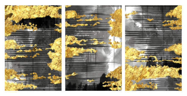 istock 3d abstract minimalist drawing art wallpaper for wall decor poster. Resin geode functional, like watercolor geode painting. golden, gray, and black shapes 1487237244