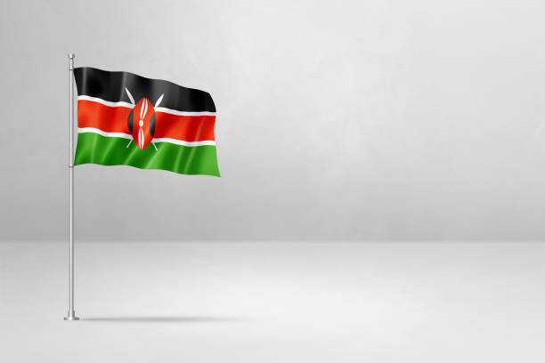 Kenya flag, 3D illustration, isolated on white concrete wall background