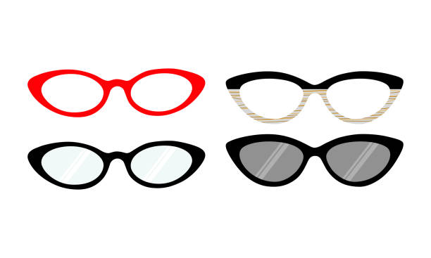 istock Silhouette set of cat eye glasses, eye glasses and sunglasses in flat vector. 1487237853