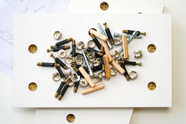 istock New white laminated chipboard furniture self mounting set with fitting kit and assembly diagram 1487239174