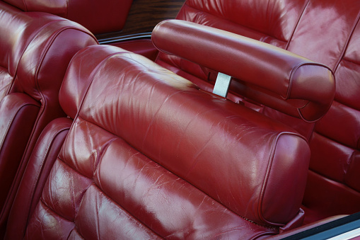 Front red leather seat of the oldtimer car