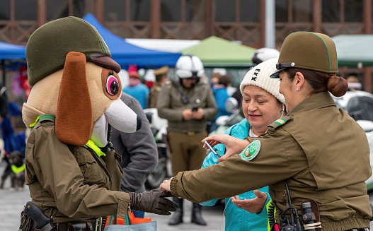 Puerto Montt, Chile – April 17, 2023: A dog walk festival organized by Carabineros de Chile, commemorating their 96th anniversary in Puerto Montt