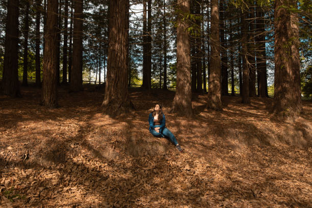 istock Young woman sitting in a forest area 1487240958