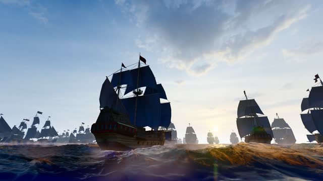 Ancient fleet sailing the ocean