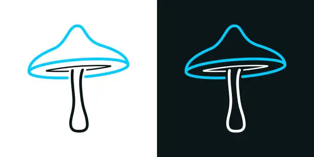 Vector illustration of Mushroom. Bicolor line icon on black or white background - Editable stroke