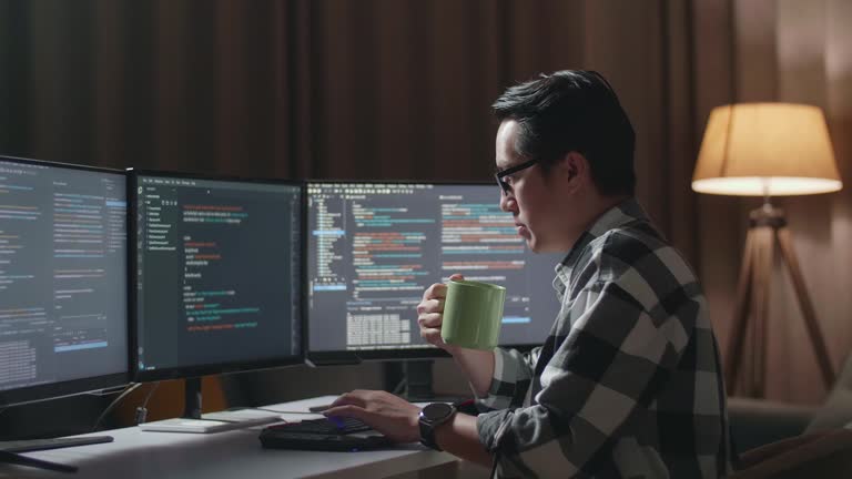 The Desktop Computer'S Monitor Showing Script Creating Software Engineer Developing App, Program, Video Game On The Table At Home. Terminal With Coding Language