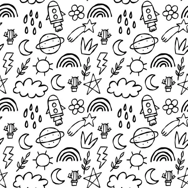 Vector illustration of Doodle Nature Weather Seamless Pattern