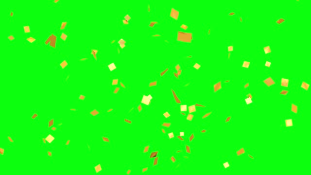 Falling golden confetti on green screen background 4K with Alpha channel