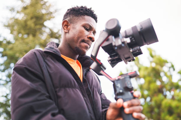 Cameraman filming with gimbal