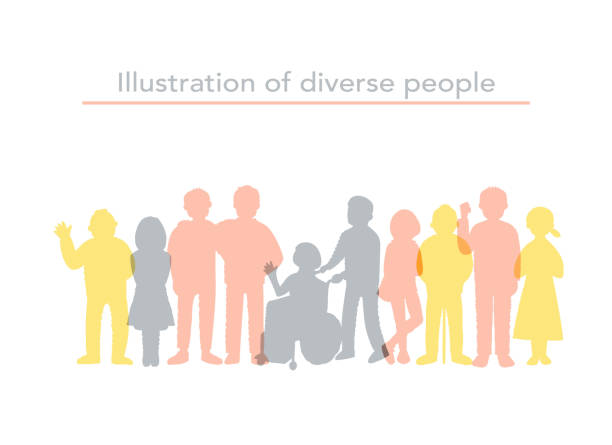 image silhouette of diversity People, Simple, Silhouette, Diversity, SDGs, Gender, Disability, Multigeneration, Society, silhouette, person gender equality at work stock illustrations