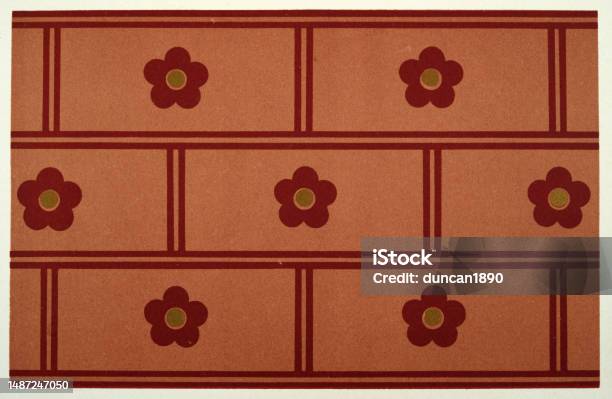Polychrome Pattern Repeating Brick Pattern Red With Flower Head Floral Pattern Victorian ...