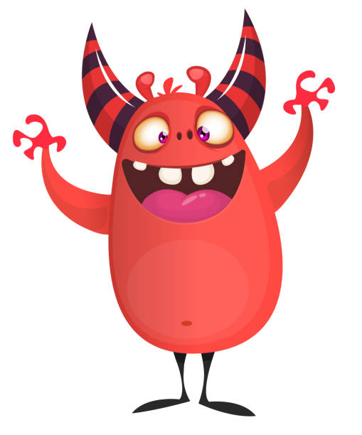 istock Funny cartoon devil character. Illustration of cute and happy alien. Halloween vector design isolated 1487250558