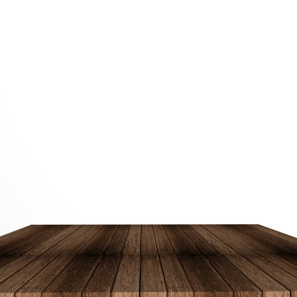 istock Old Wood table top, shelf or counter surface isolated on transparent background. Empty desk, a brown wood planks, pier or deck 1487251664