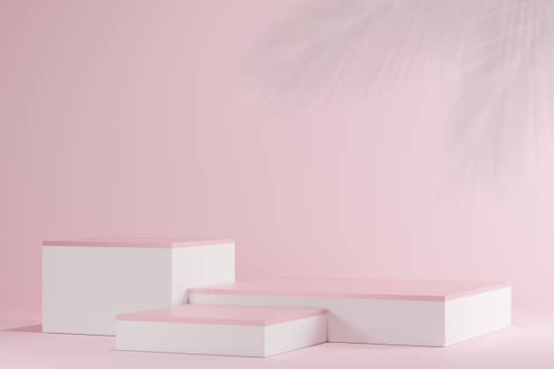 istock 3d background products Show pedestal scenes with geometric platforms pink background. with podium. Stand to display cosmetic products on stage. 3d render, 3d illustration 1487253146