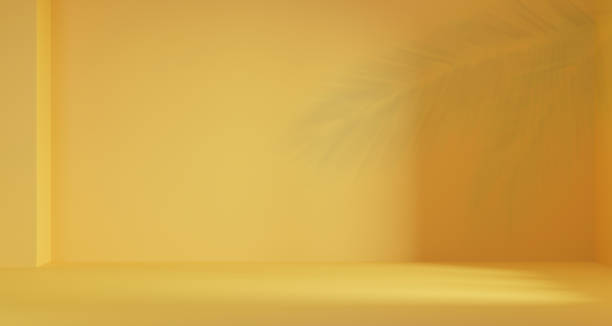 istock 3d rendering of empty yellow orange abstract geometric minimal concept background. Scene for advertising, cosmetic, showroom, banner, fashion, technology, business. Illustration. Product display 1487253288